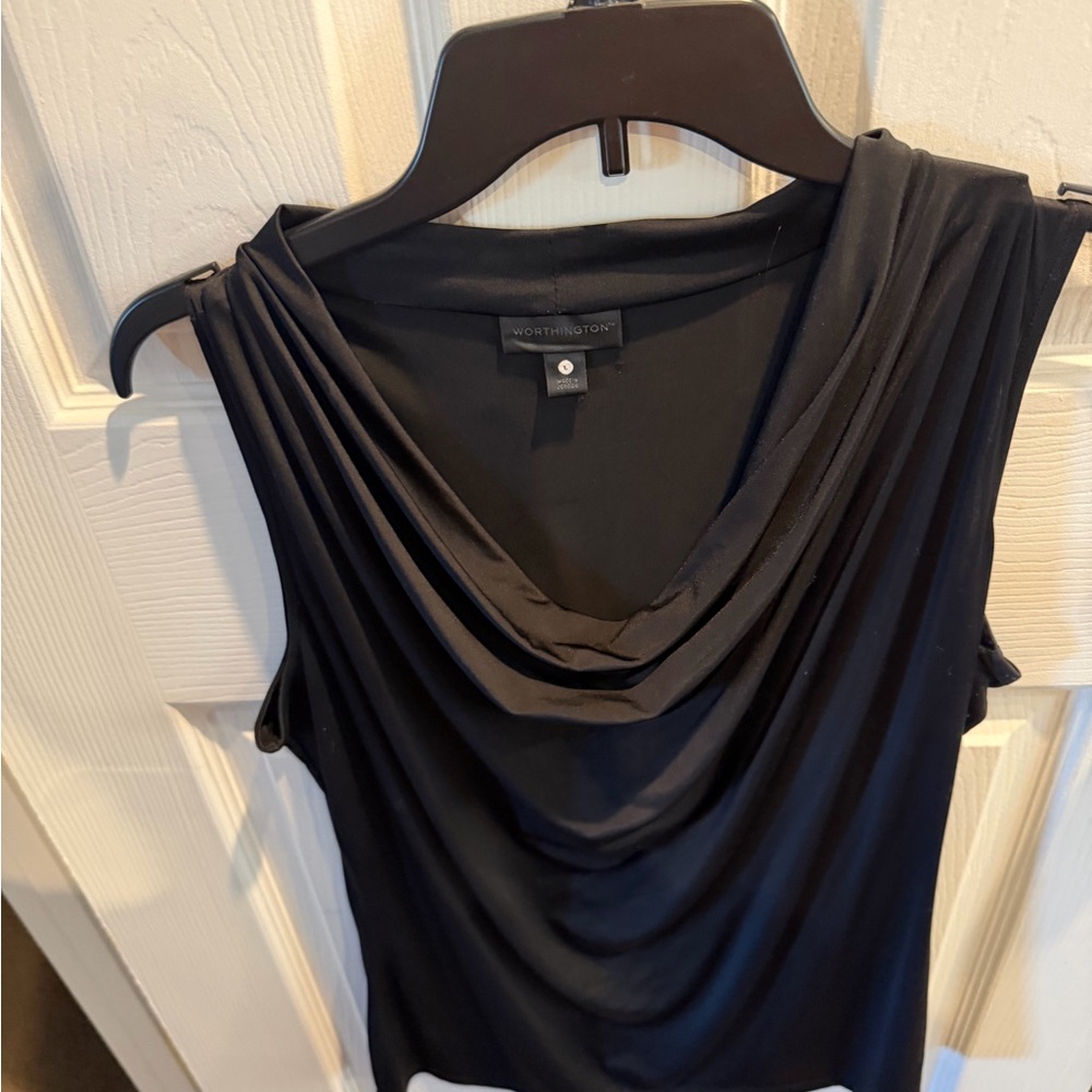 Worthington Black Drape Neck Blouse